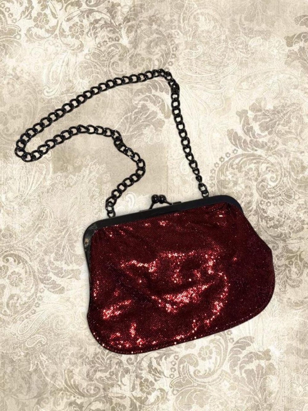 Express Red Sequin Kisslock Clutch